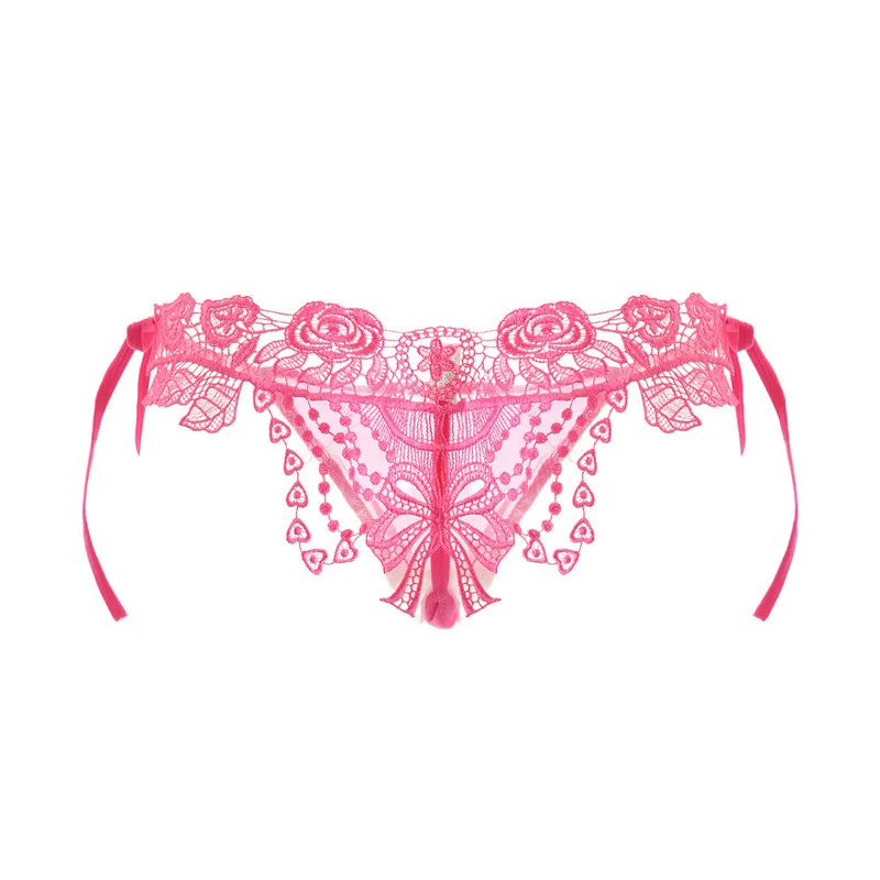 Erotic Lingerie Sexy Transparent Lace Large Size Panties - Rose Red