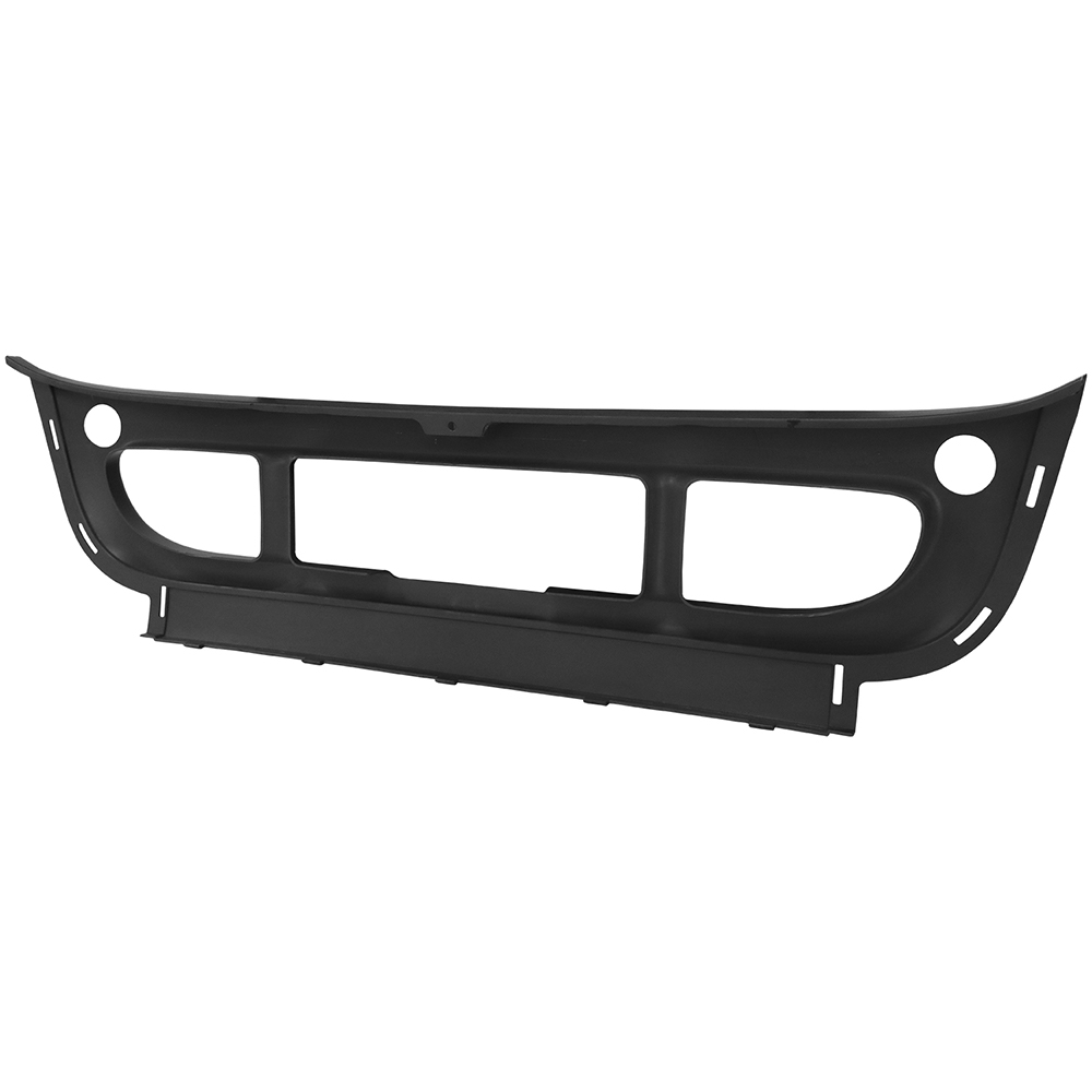 Freightliner Cascadia chrome center bumper cover installed on cab-over semi truck
