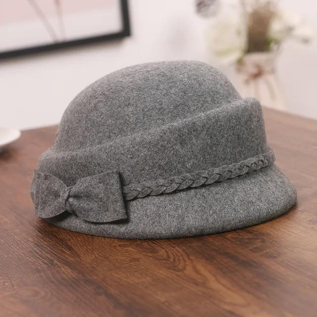 Elegant Bow Beret Wool Top Hat Grey - Shop at LoveMi