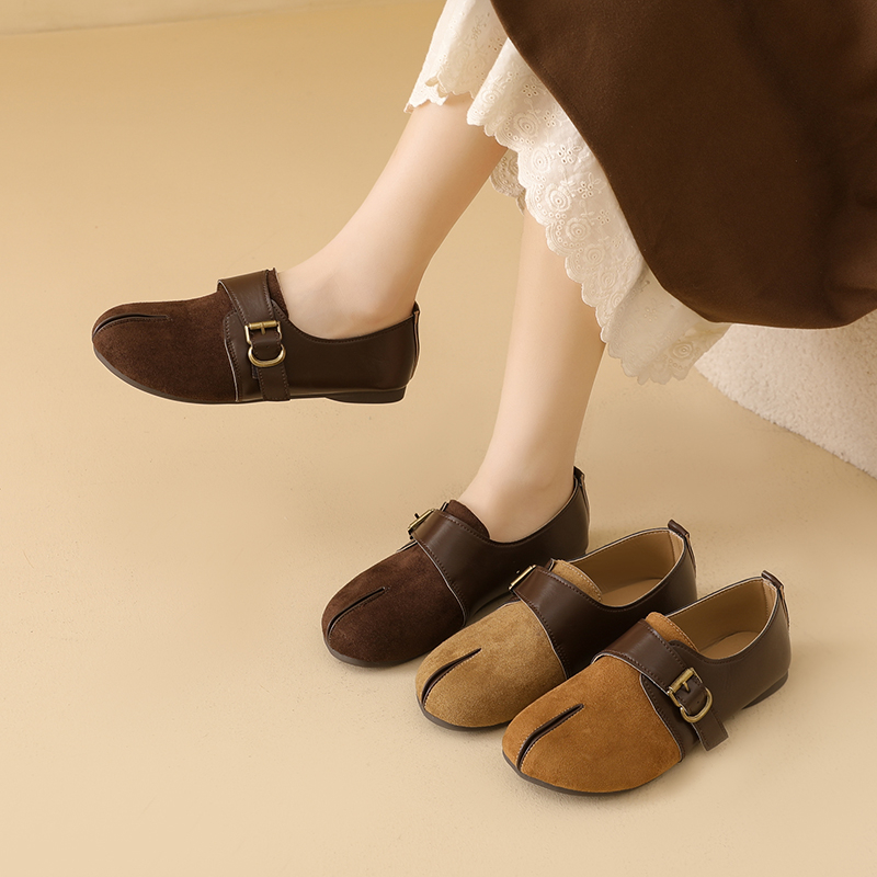 Women Vintage Split Tabi Toe Monk Strap Flats Matching Daily