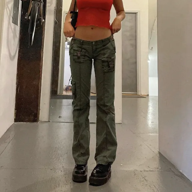 Low Waist Pocket Retro Casual Cargo Jeans Army Green - Shop at LoveMi