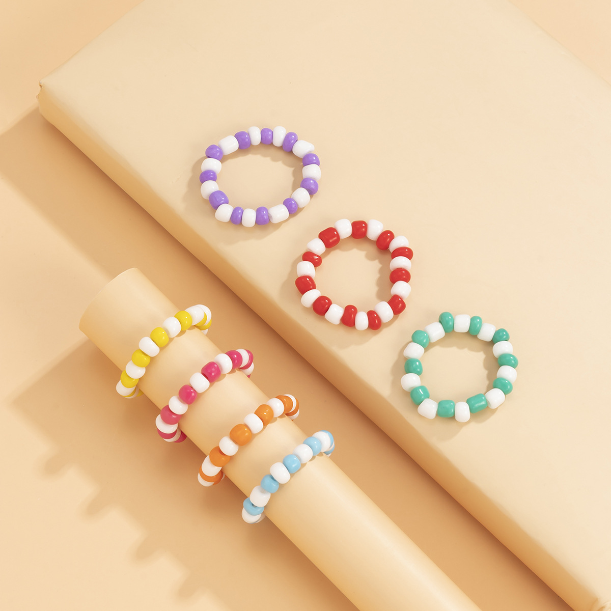Bohemian Colored Elastic Rice Beads Ring