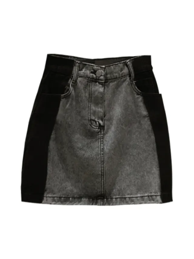 High Waisted Denim Skirt With A Line Grey - Shop at LoveMi