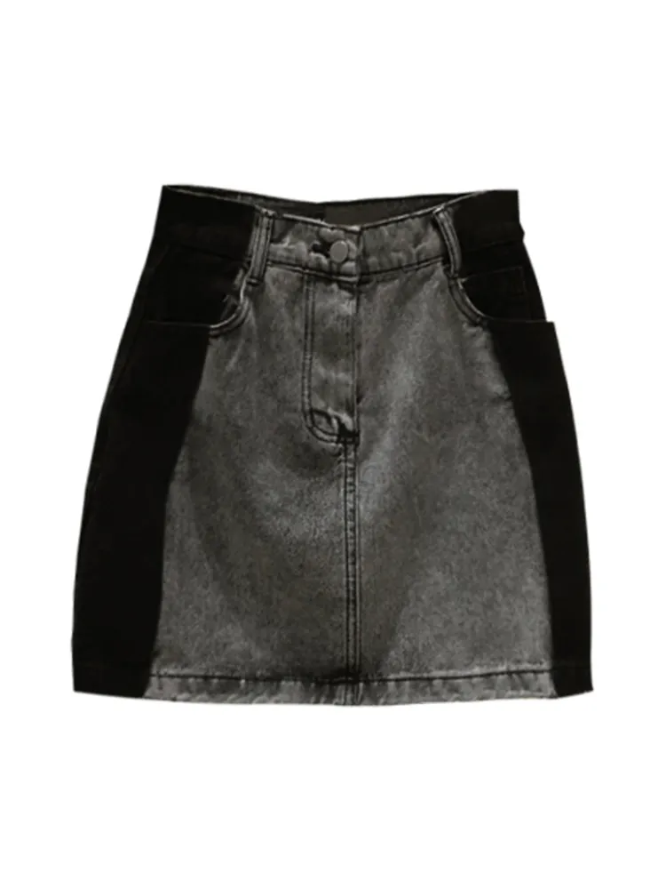 High Waisted Denim Skirt With A Line - Grey