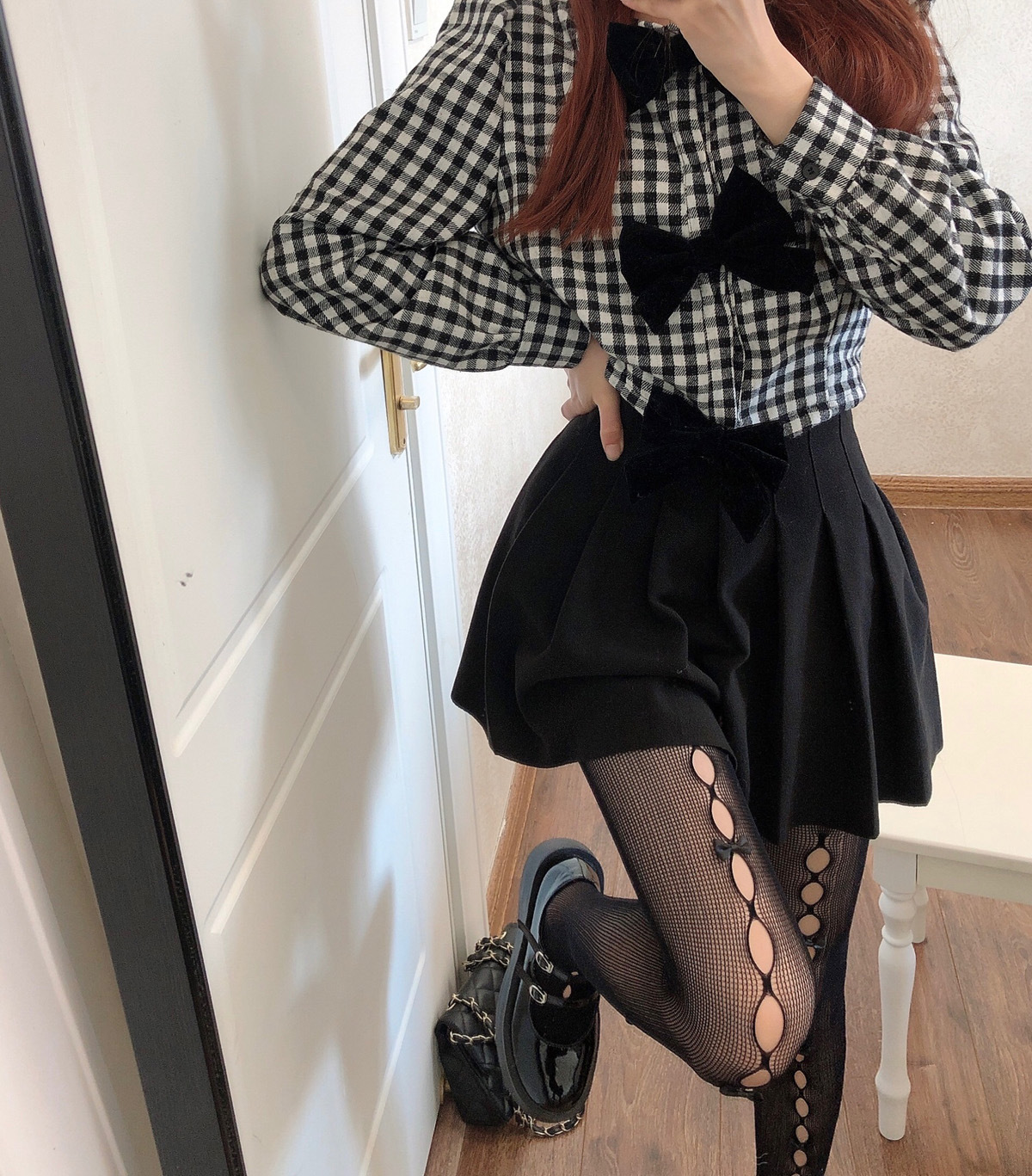 Women Fashion Fishnet Red Stockings With Bow