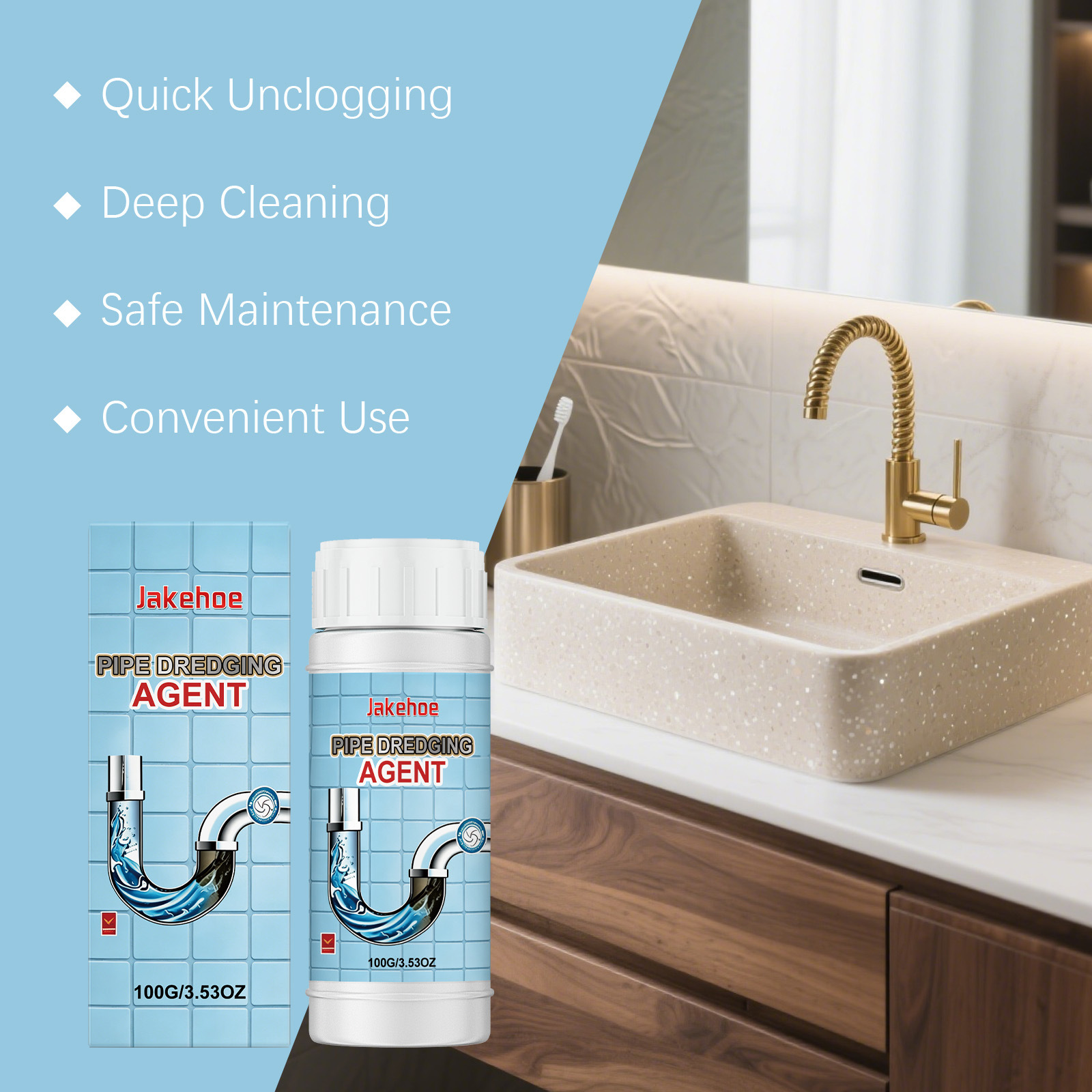 JAKEHOE Drain Cleaner For Household Kitchen And Bathroom Drains, Removes Stains And Scale, Decomposes Debris And Cleans 4