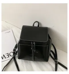 New Backpack Soft Leather Versatile Mini Small - Black - View 1