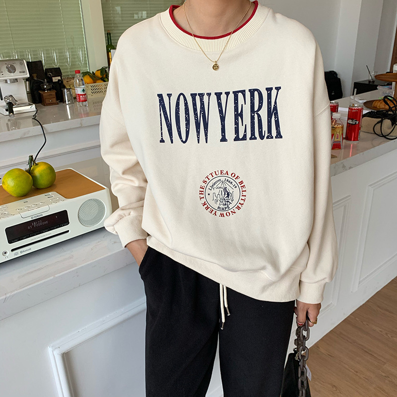 Title 1, Contrast thread stitching letter printing sweater