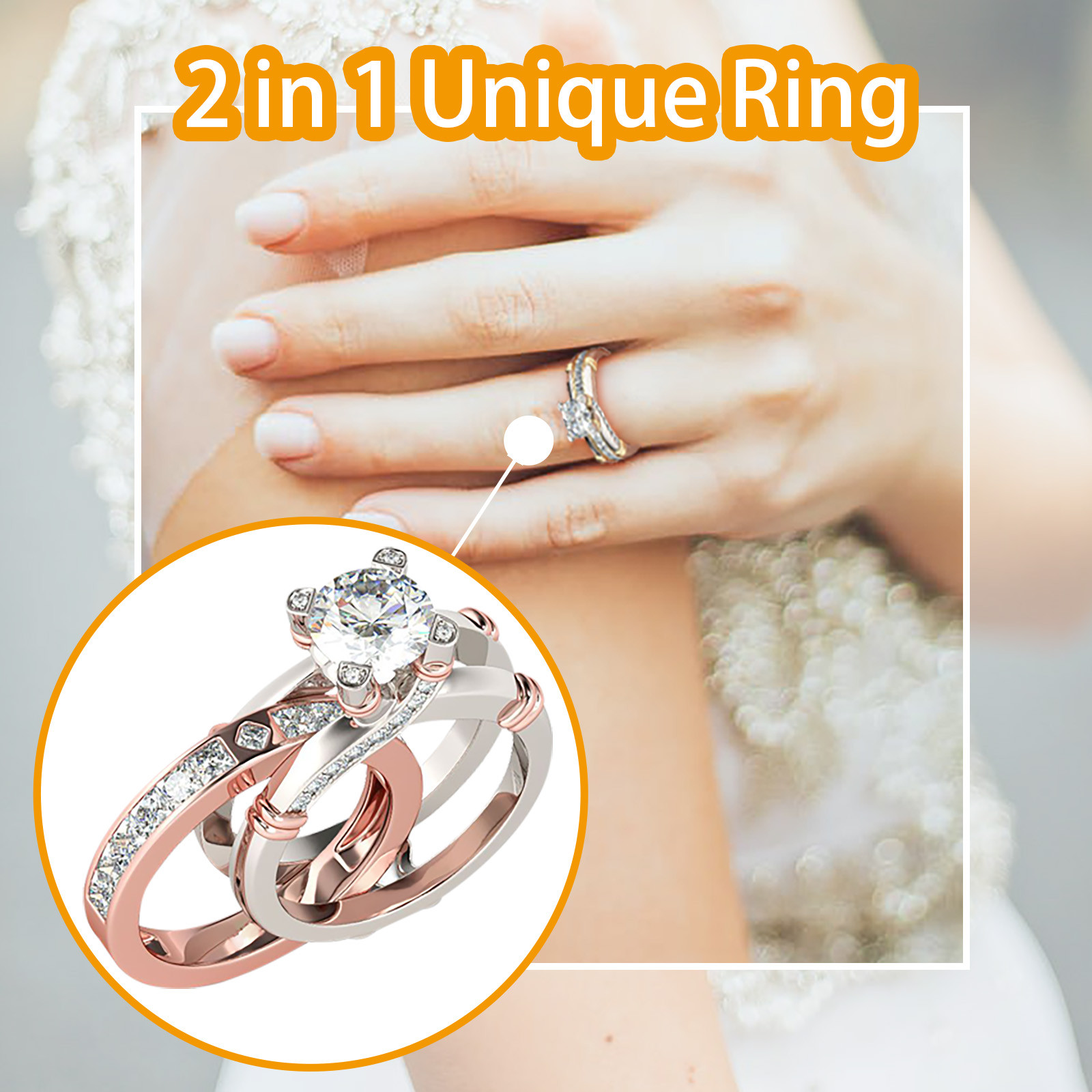 Set Of Rings With Diamonds, All-Match Three-Color Ring