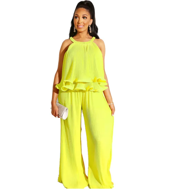 Women's Summer Casual Solid Color Two Piece Suit Yellow - Shop at LoveMi