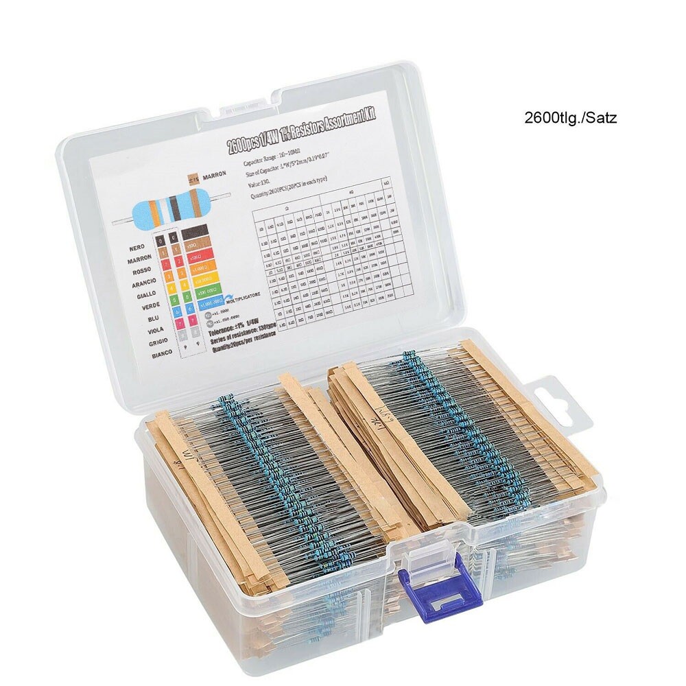 2600pcs 1 Ohm - 10M 64 Values 1-4W Metal Film Resistors Assortment Kit Tools — image 9