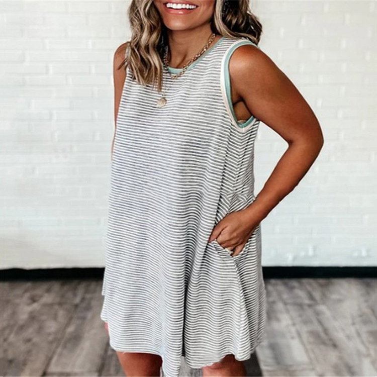 European And American Women's Round Neck Striped Home Casual Dress