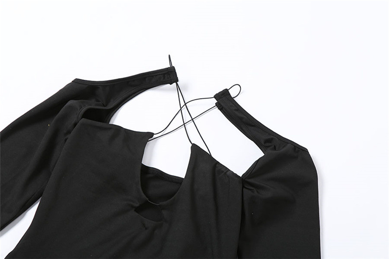 Fashion  Hollow Solid Color Long Sleeve Slim Fit Hip Dress