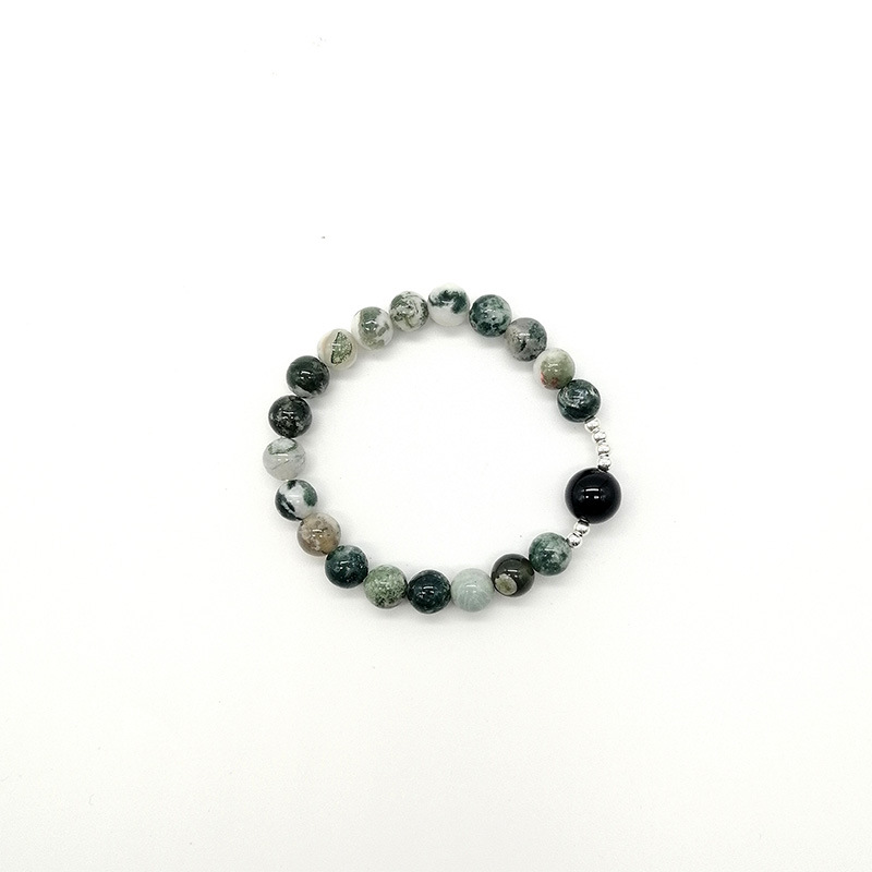 Title 4, Natural Water Plants Agate Bracelet Silver Acce...