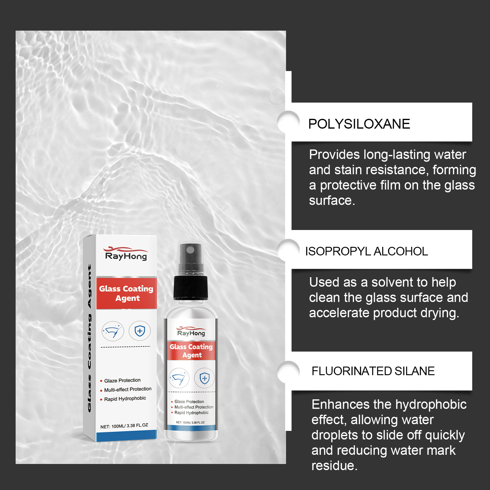 RAYHONG Cross-border Car Glass Coating Spray, Cleans Car Windows And Windshields, Rainproof Car Coating Spray 5