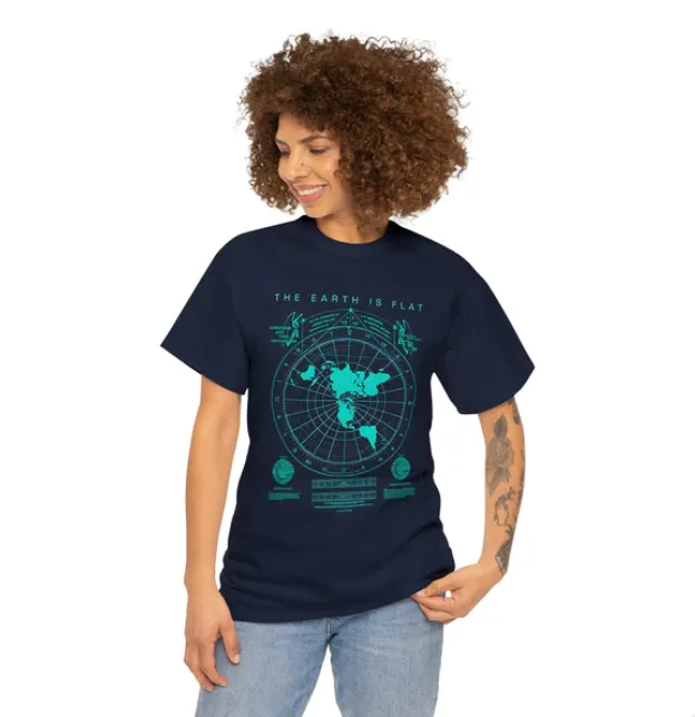 European And American Flat Earth Map T shirt Digital Printing Casual Round Neck Short Sleeves Navy Blue - Shop at LoveMi