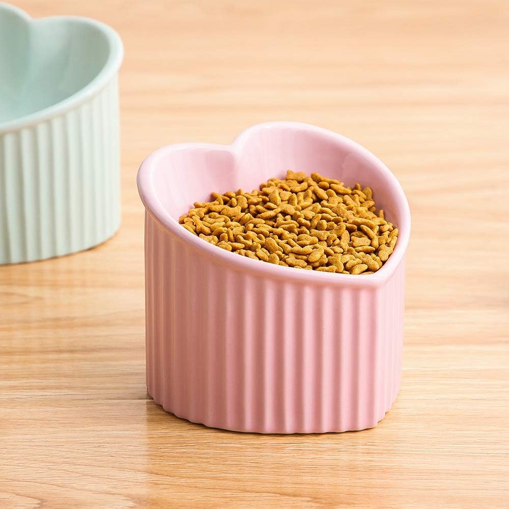 Ceramic Raised Cat Bowls, Tilted Elevated Food Or Water Bowls, Stress Free, Backflow Prevention, Dishwasher And Microwave Safe, Lead & Cadmium Free 7