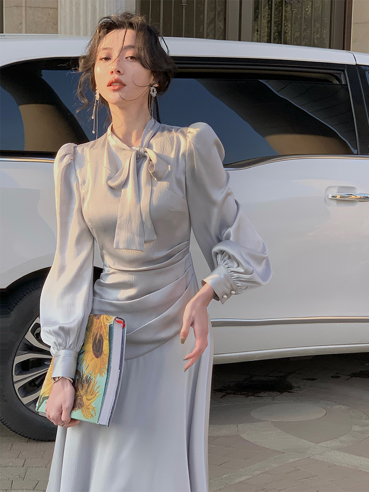 Satin Long-Sleeve Midi Dress, picture 3 of 6