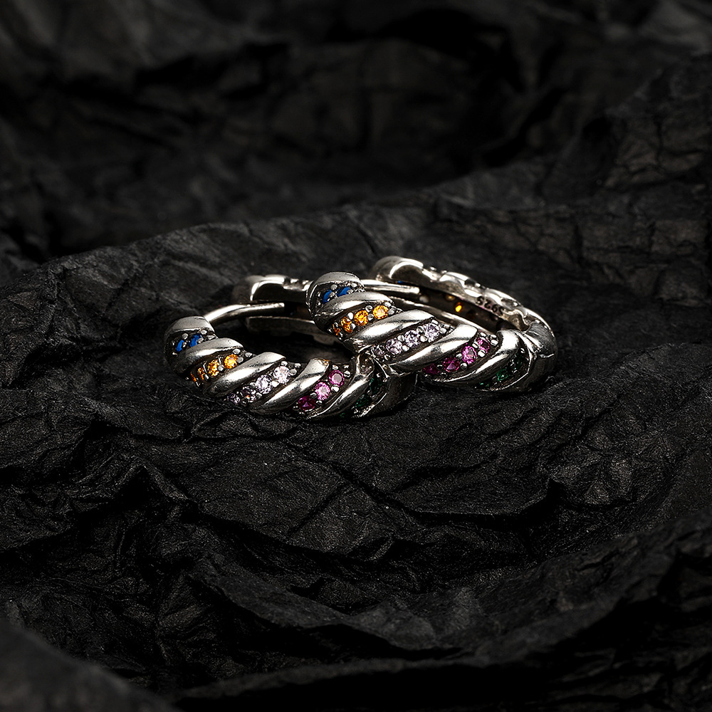 Retro Rainbow Zircon Chain Ear Clip