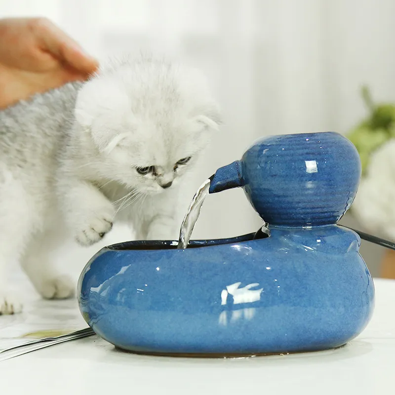 Cat Ceramic Automatic Circulating Water Dispenser Pet Filter Water Dispenser - Blue