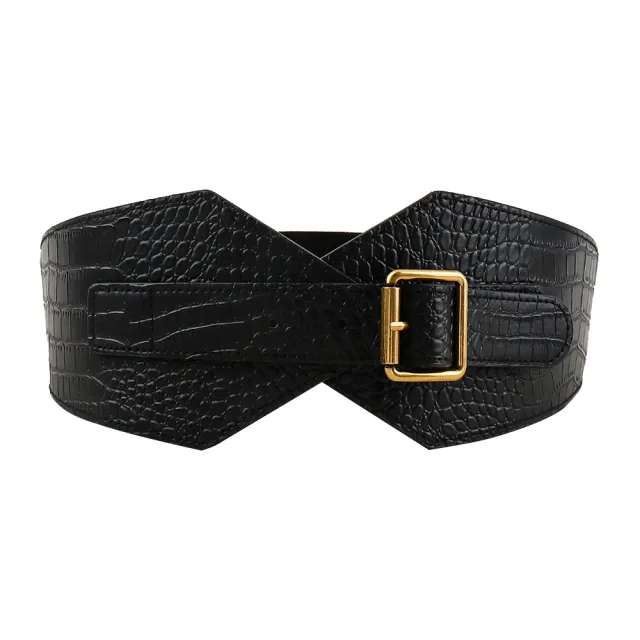 New Fall And Winter Women's Needle Buckle Belt Alligator Texture Wide Belt Full Suit Jacket Waist Reduction Accessories Black - Shop at LoveMi
