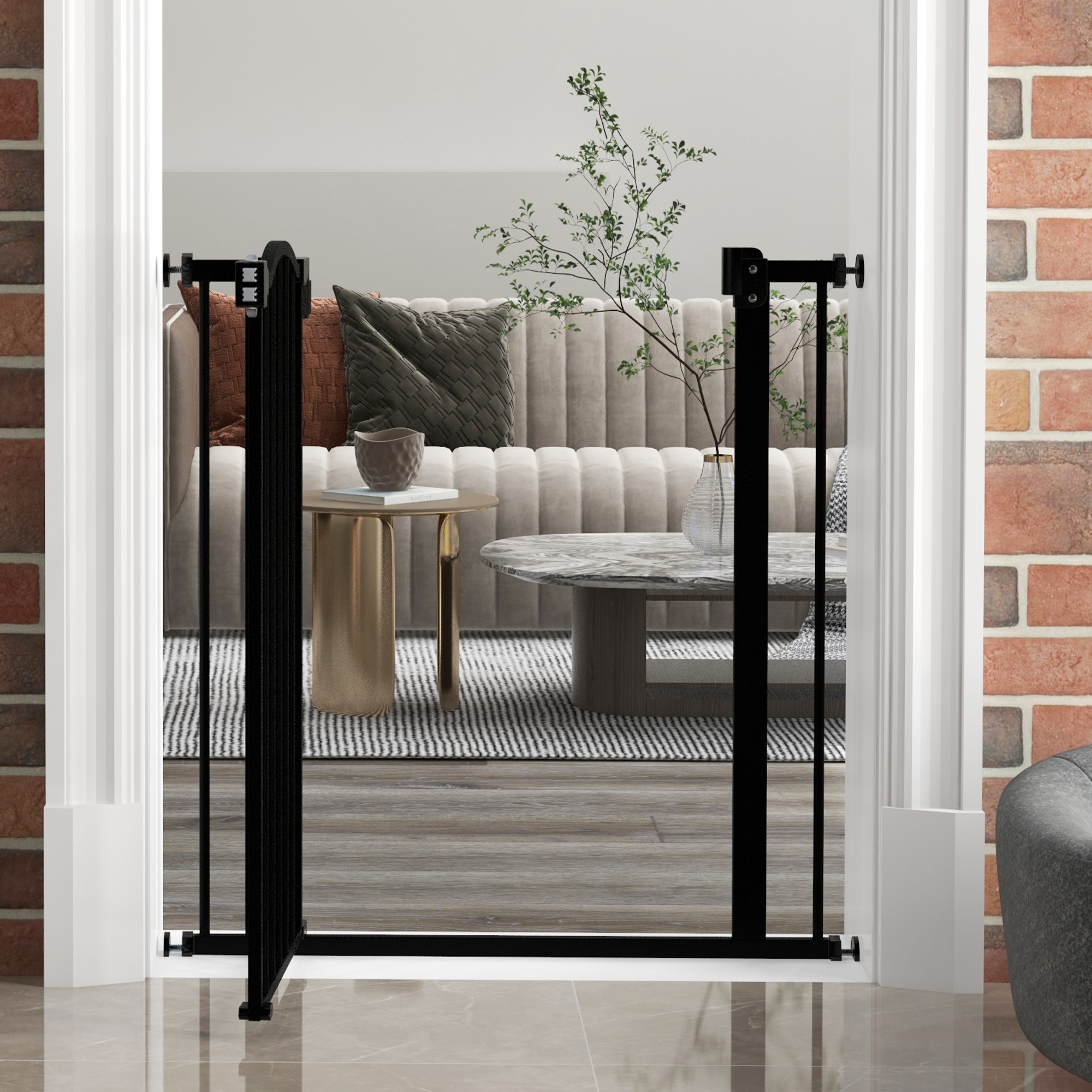 Metal Material, 74-80cm Adjustable Pet Safety Door With Automatic Closing, Black — image 9