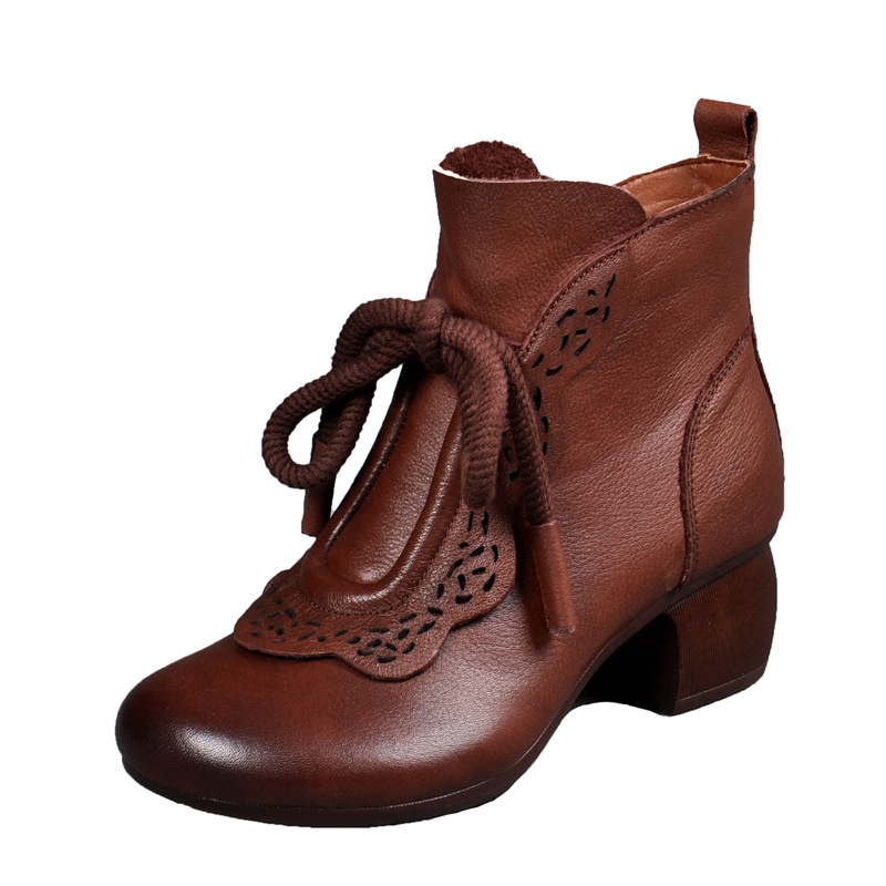 Autumn And Winter New National Style Cowhide Ankle Boots