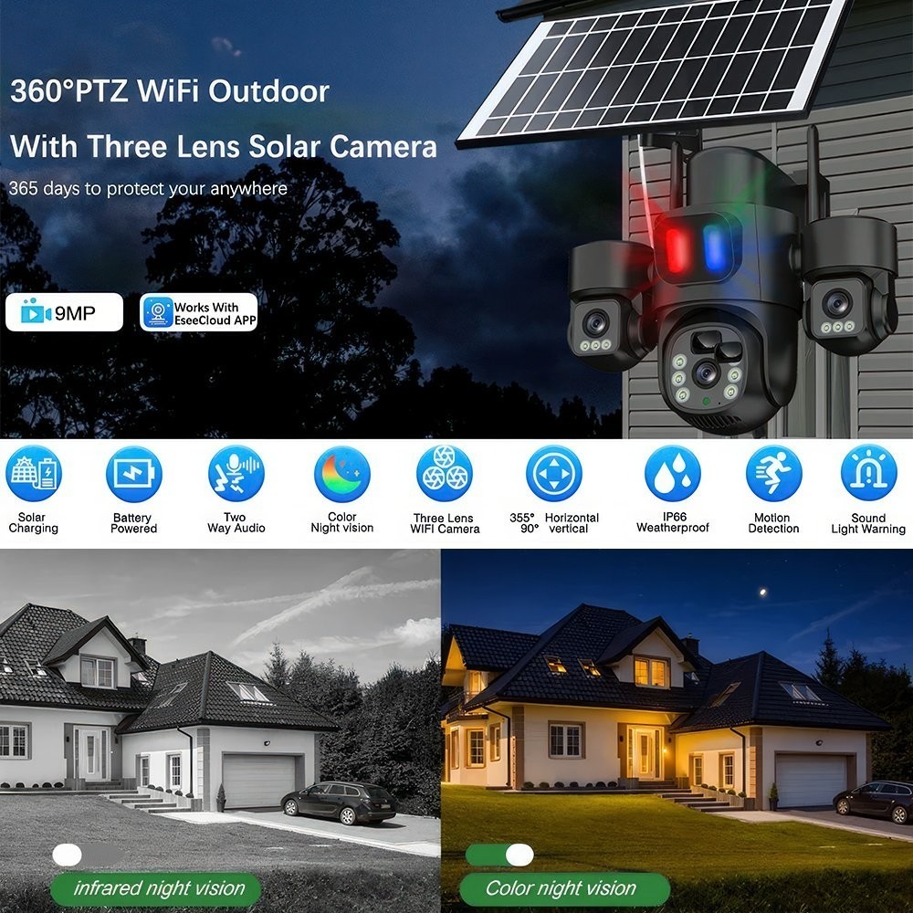 3-in-1 Wireless Solar Camera 360 Waterproof Outdoor Energy Saving WIFI — image 3