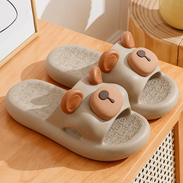 Cartoon Shoes Cute Pig Bear Dog Slippers Bathroom Indoor Garden Shoes Khaki - Shop at LoveMi