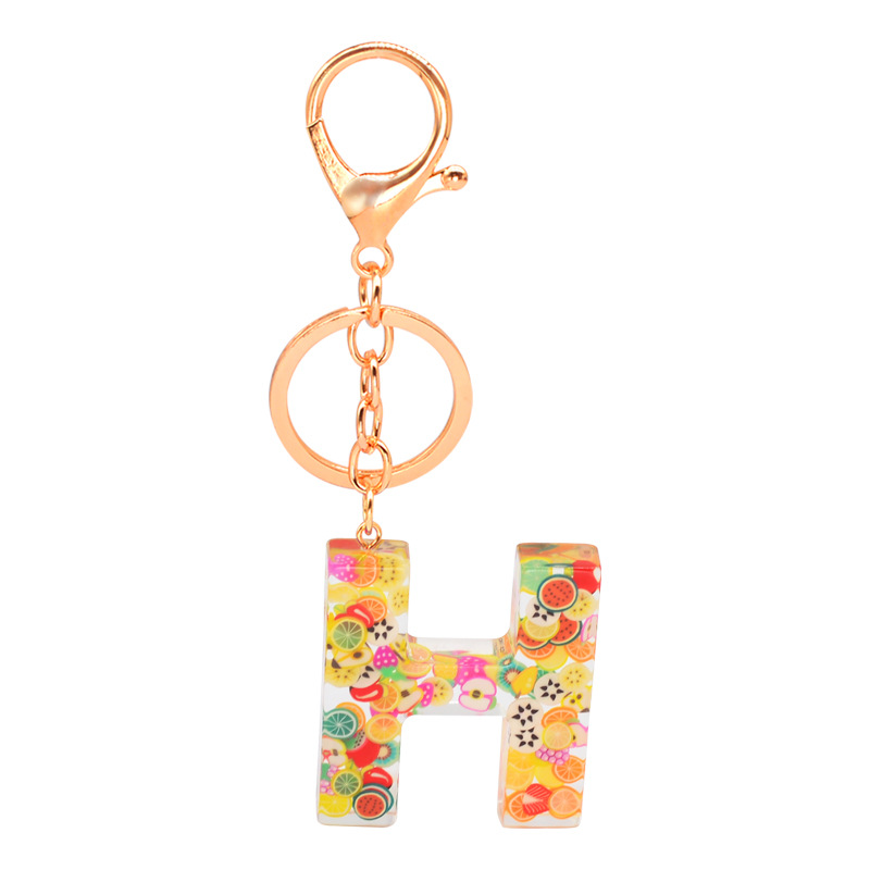 Resin 26 English letters keychain fruit series pendant European and American popular keychain Epoxy gifts