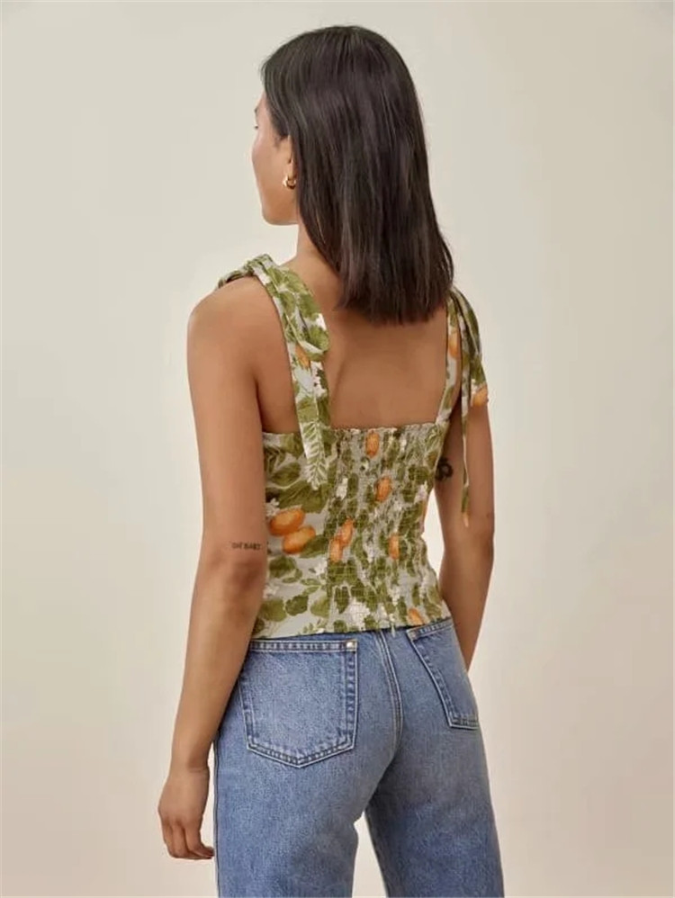 French Vintage Sweet Print Camisole Slim Fit Cropped Tank Top