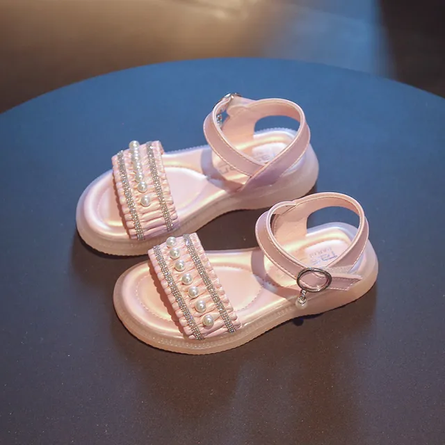 Fashion Personality Girl Rhinestone Pearl Sandals Pink - Shop at LoveMi