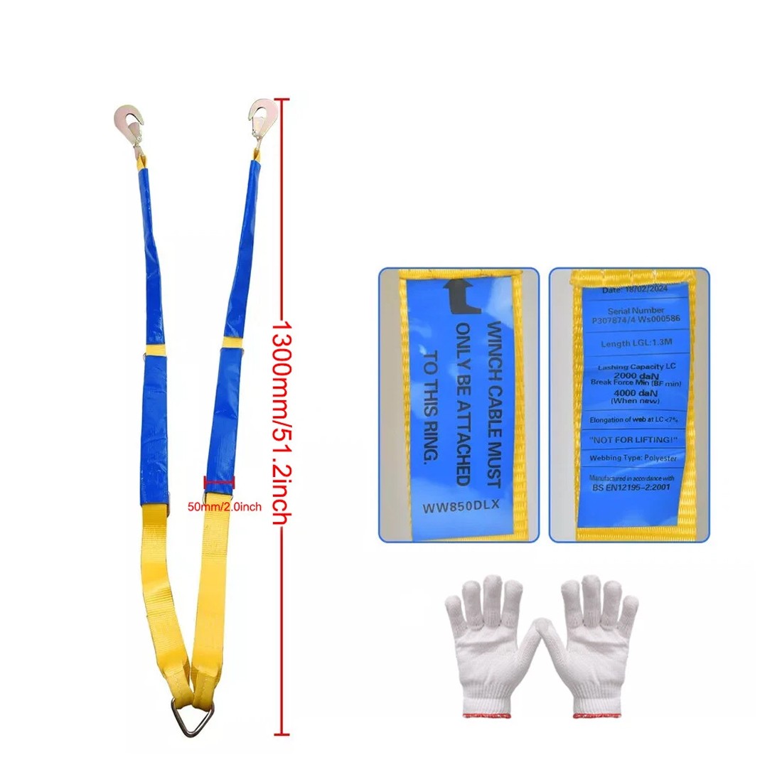 Winching Assistance Straps Webbing Winch Brother 5000KG 5T Vehicle Recovery Tool — image 7