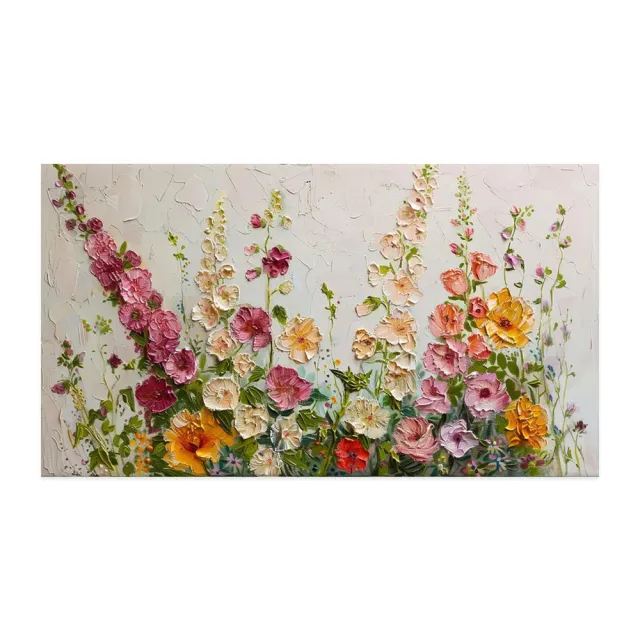 Green Grass And Colorful Flowers Fieds Canvas Thick Artwork Abstract Handmade White Golden Knife Thick Florals Tree Oil Painting Without Inner Frame - Shop at LoveMi
