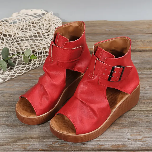 Summer New Style Clip Sandals High top Solid Color Fold Bag Heel Flat Beach Shoes Red - Shop at LoveMi