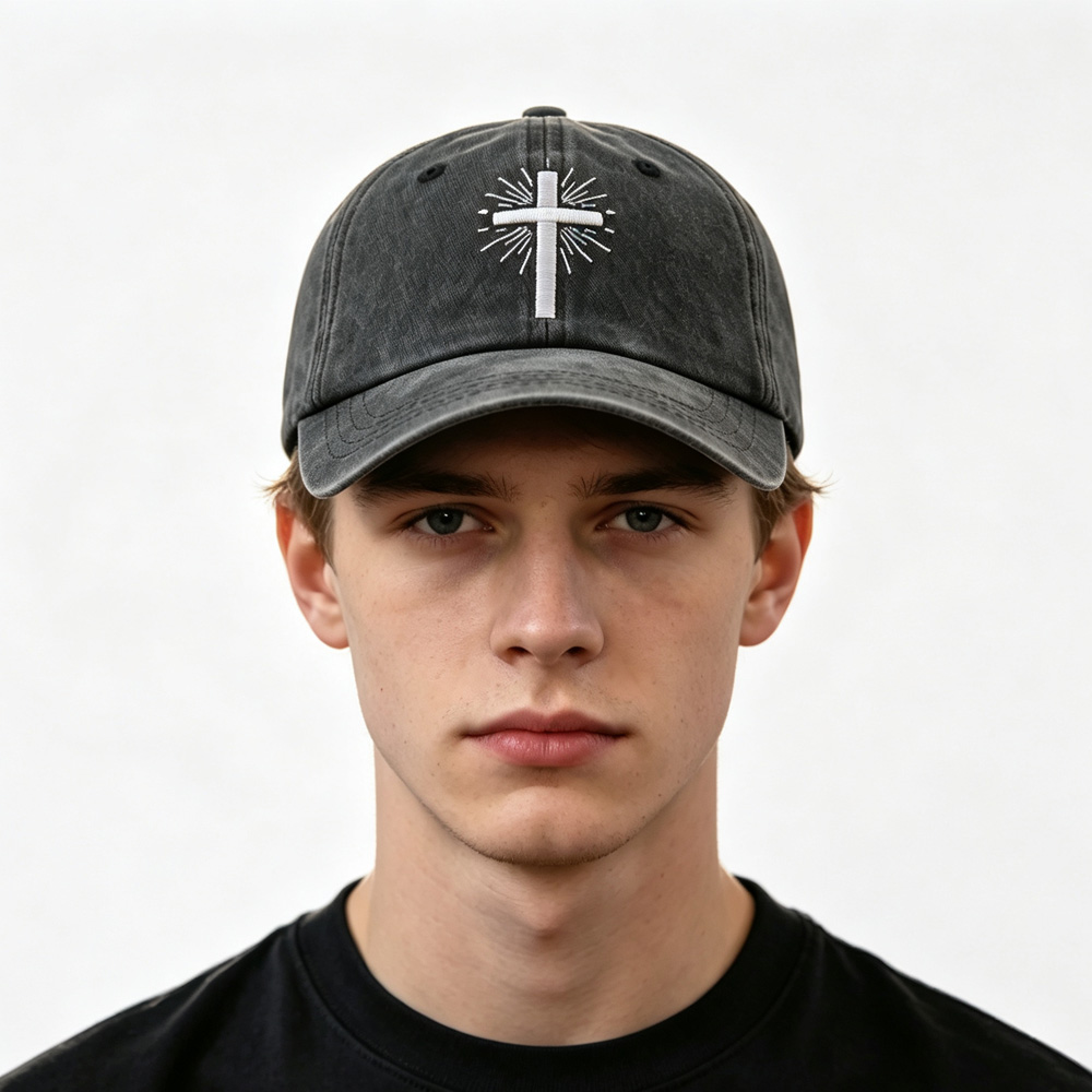 2pcs Vintage Washed Black Cross Embroidered Baseball Cap For Men Women, Religious Faith Sun Hat — foto 7