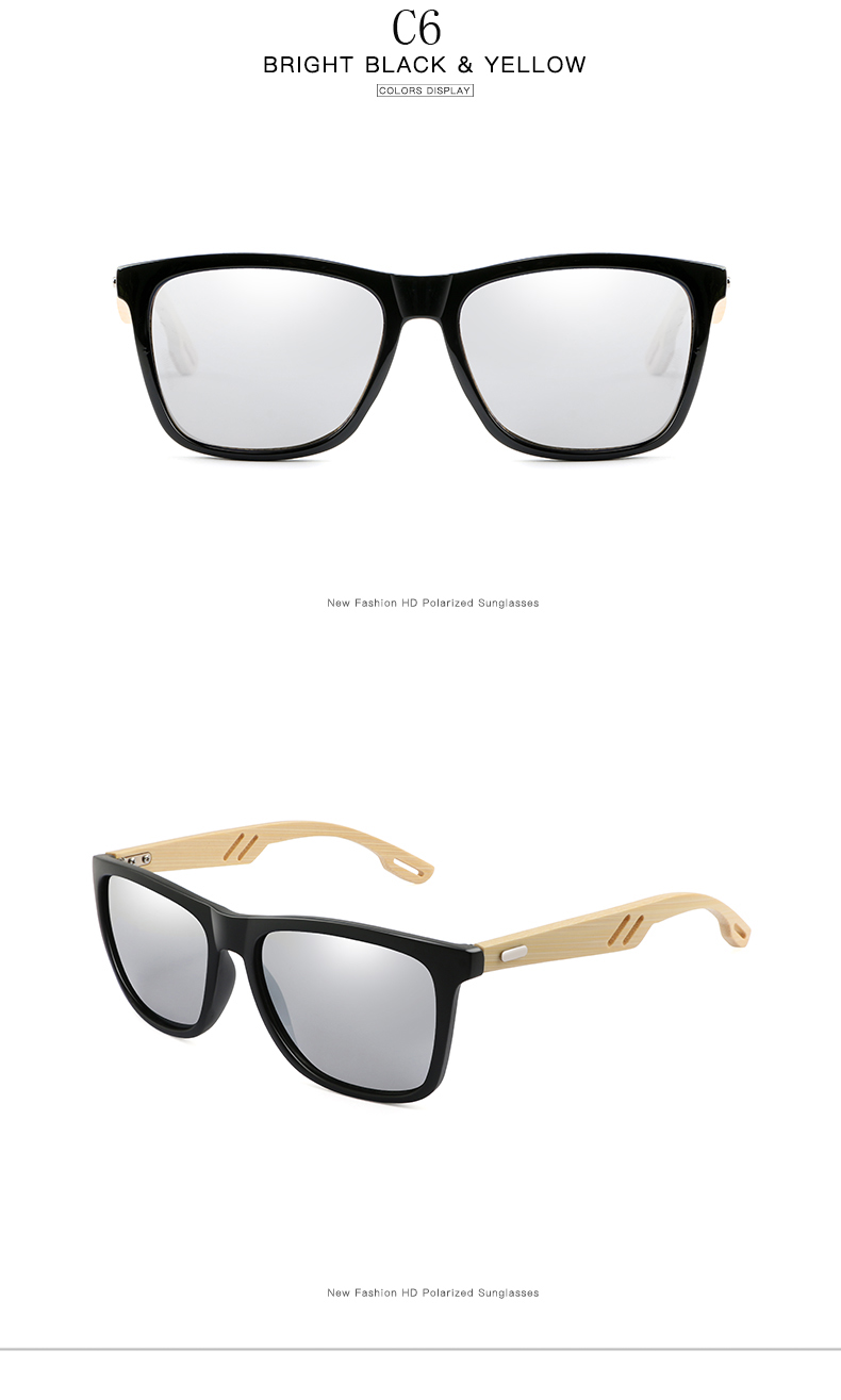 Title 5, Colorful Wood Sunglasses Men Women Square Bambo...