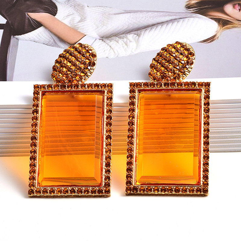 European And American Fashion Resin Clear Geometric Earrings Orange - Shop at LoveMi