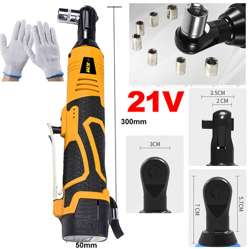 Cordless 21V 3 8' 100N.m Electric Right Angle Ratchet Wrench Charger 2 Battery