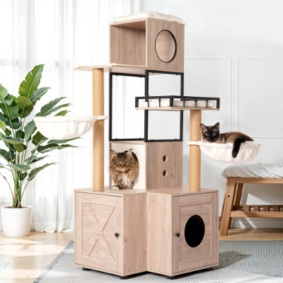 63 Multi-Functional Cat Tree With Litter Box – Includes Removable Washable Cushi