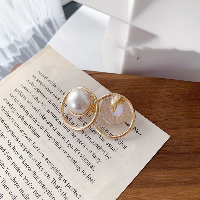 Title 1, Silver Post Pearl Stud Earrings Geometric Round...