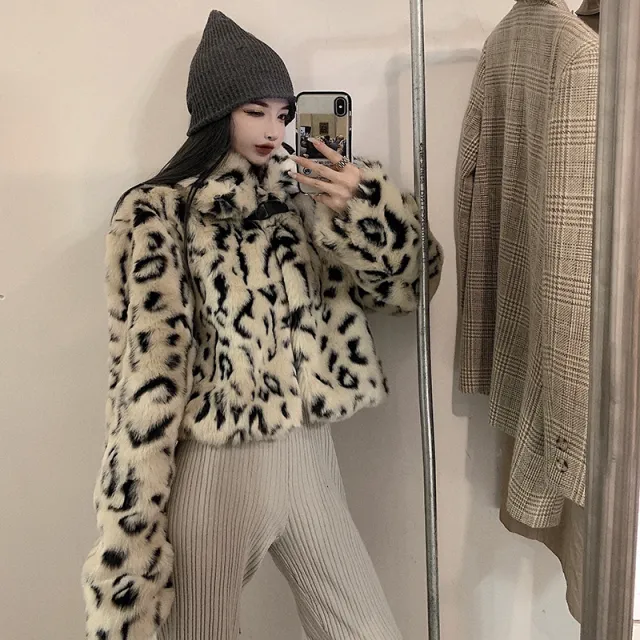 Leopard Print Jacket Women Loose Quilted Lapel Long Sleeves Leopard - Shop at LoveMi