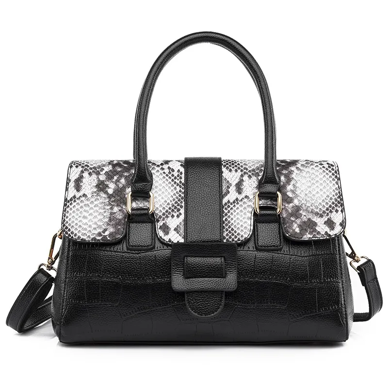 Business Commuter All-match Stone Pattern One-shoulder Handbag - Black