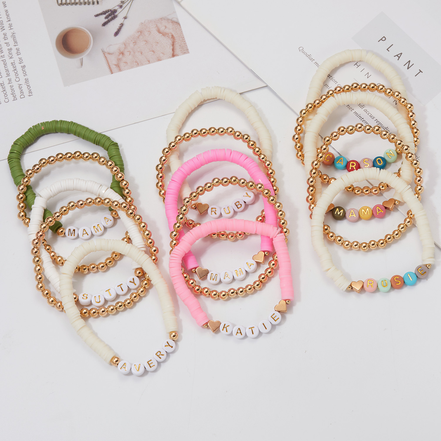 Women's Acrylic Round Bead Bracelet Set
