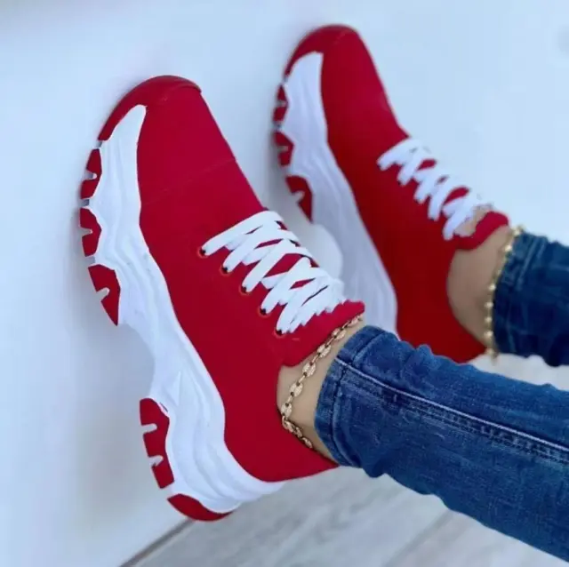 Platform Sport Flats Shoes Lace up Sneaker Outdoor Walking Casual Shoes Women Red - Shop at LoveMi