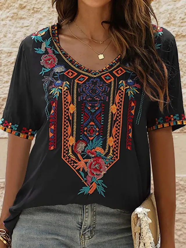 Summer Plus Size Women's V neck Loose Short Sleeve T shirt Top F169Z597 2Xl - Shop at LoveMi