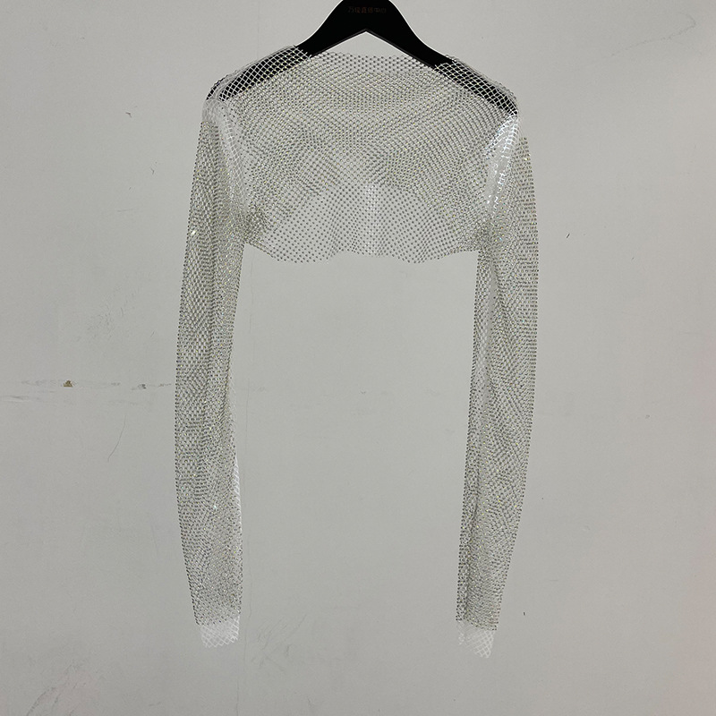 Title 4, Rhinestone Crystal Long-sleeved Shiny Net Shirt...