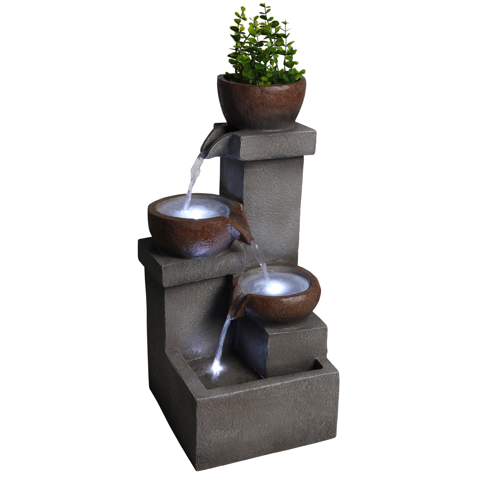 Outdoor Water Fountain Tiered Cascading Jar Waterfall Resin Garden Patio Decor With LED Lights — foto 10