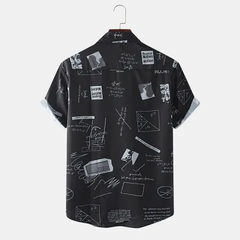 Shirts Mens Funny Abstract Cartoon Slogan Chest Pocket Short