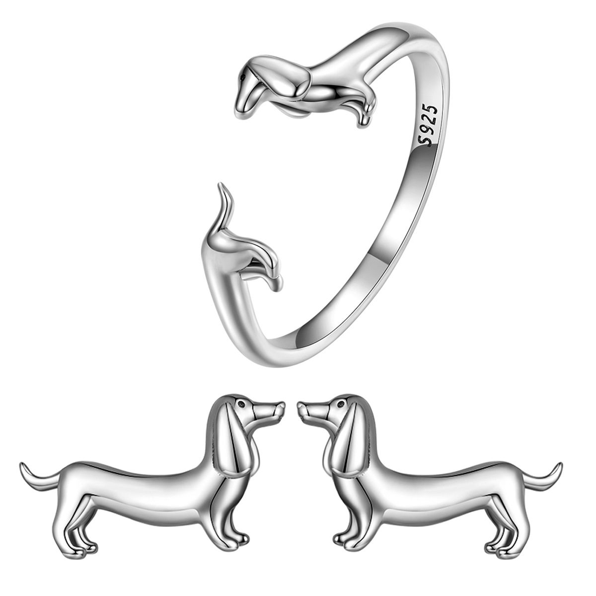 Title 5, S925 Argent Saucisse Chien Oreille Stud Et Bagu...